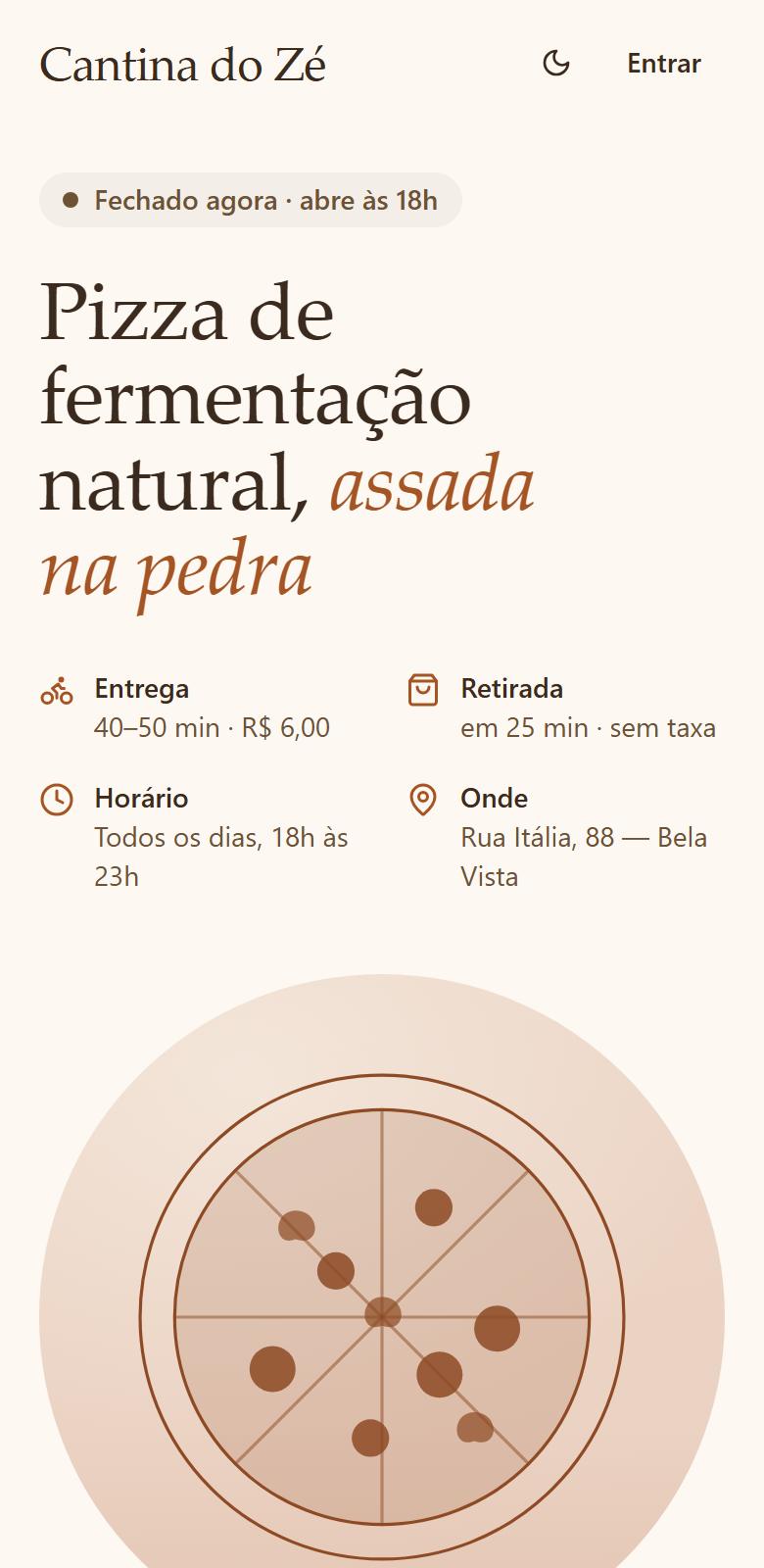 Cardápio: Cardápio digital com pedidos. Exemplo “Cantina do Zé”.